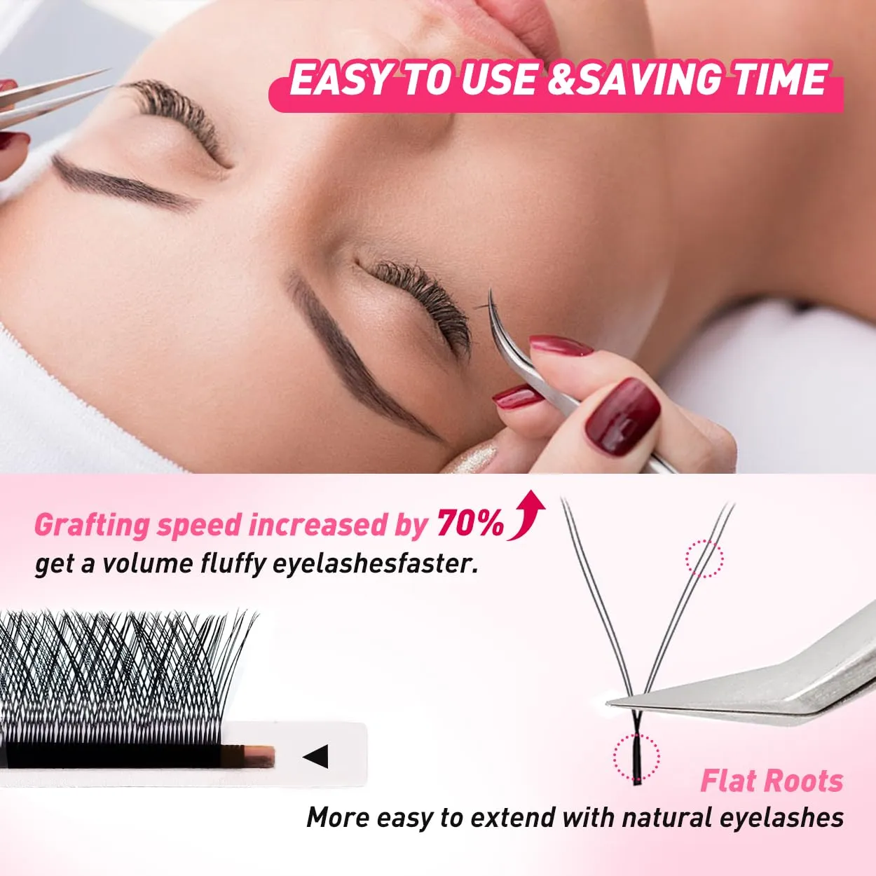 5D W Shape Eyelash Extension Natural Soft Volume 0.07mm C Curl 8-15mm Mix Premade Fans Faux Mink Matte Black Cluster 12 rows