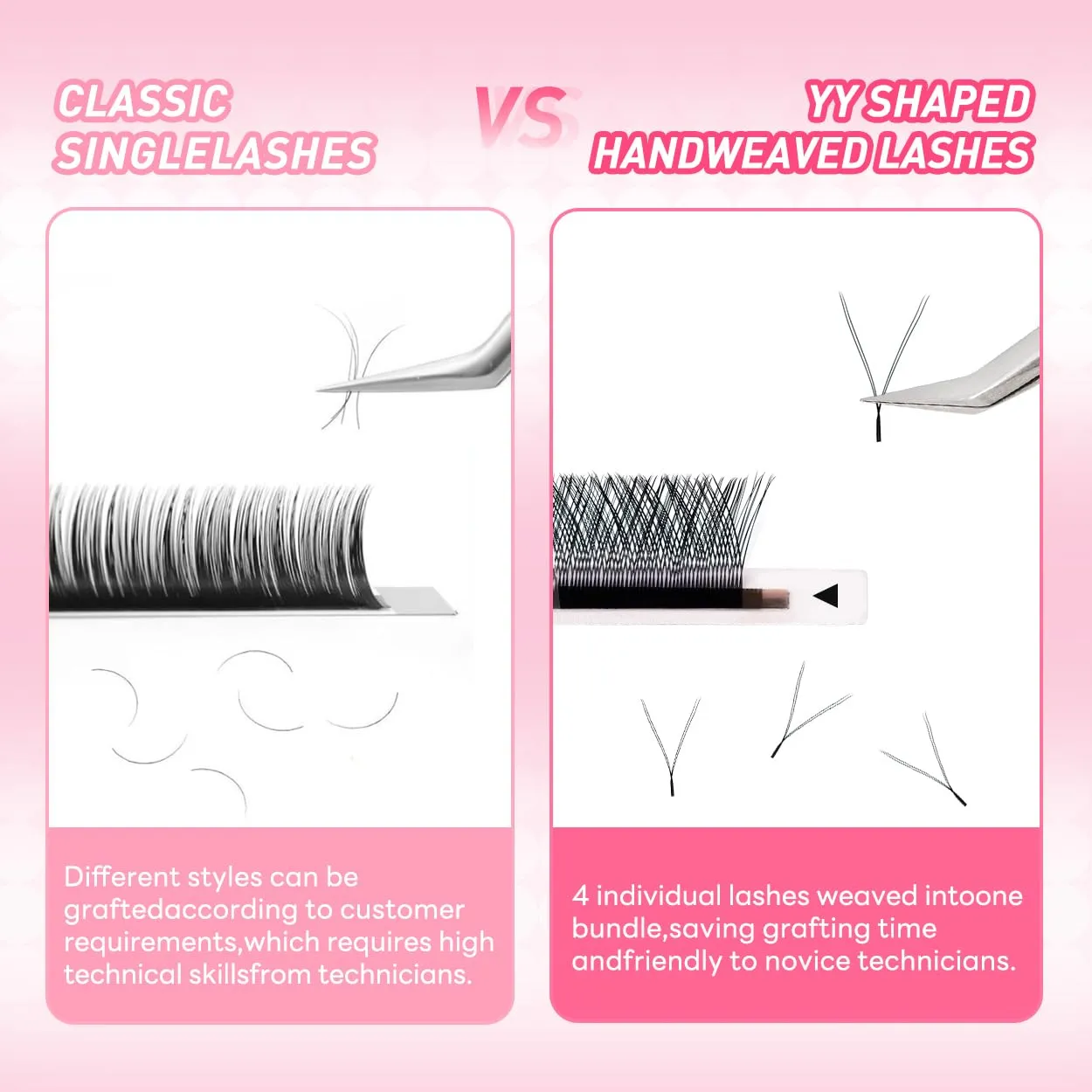 5D W Shape Eyelash Extension Natural Soft Volume 0.07mm C Curl 8-15mm Mix Premade Fans Faux Mink Matte Black Cluster 12 rows