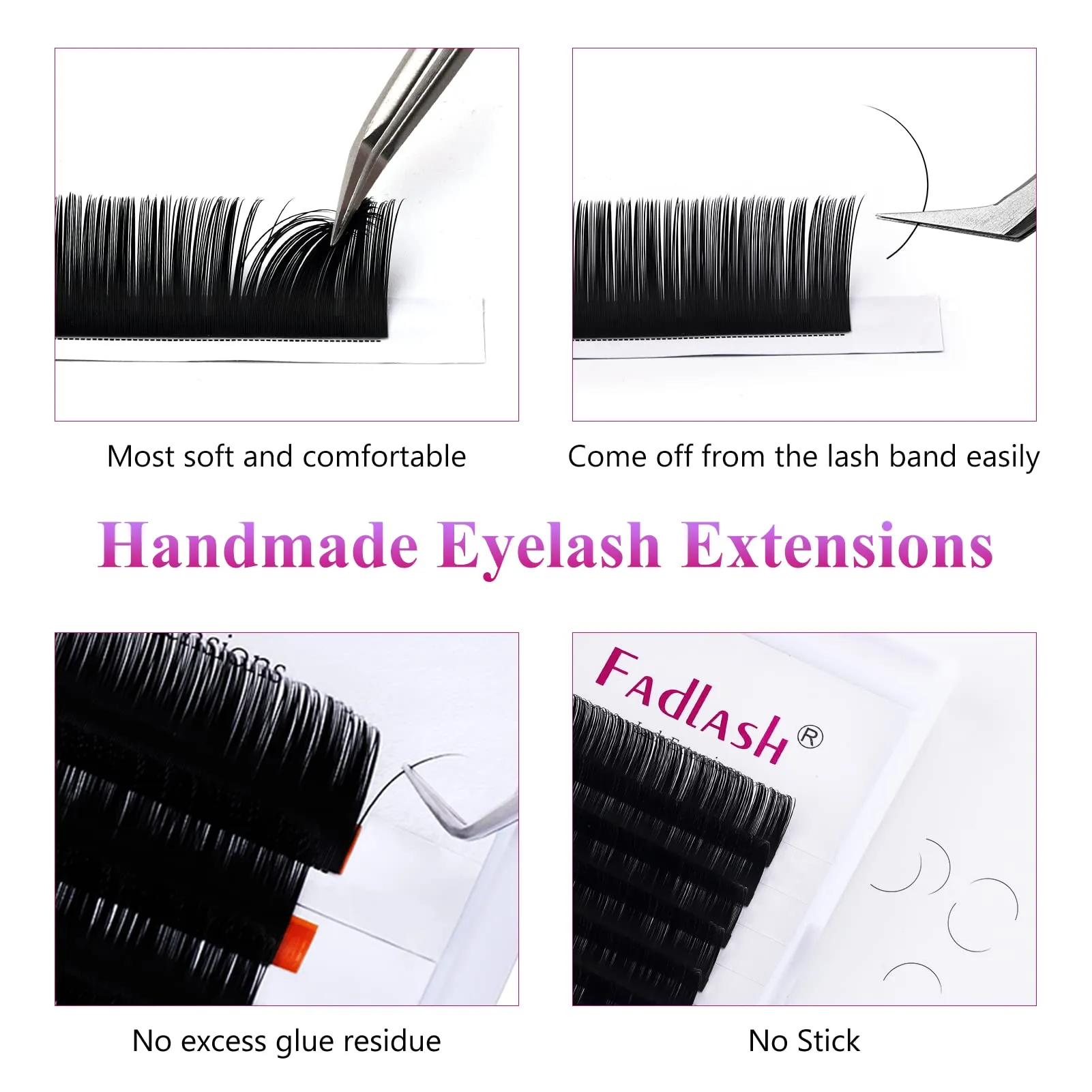 Eyelash Extensions FADLASH D Curl Lash Extensions Mixed Tray 8-14mm 0.20mm Silk Classic Eyelash Extensions Supplies (0.20-D, Mix 8-14mm)