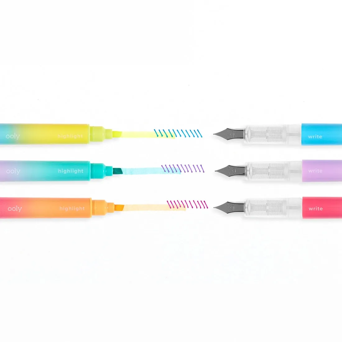 OOLY Writer's Duo Double-Ended Fountain Pens   Highlighters - Set of 3